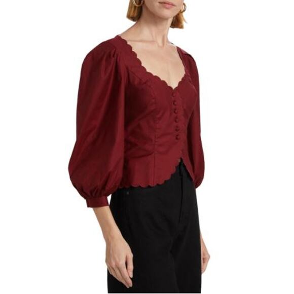 NEW Reformation Elianna Button-Up Blouse Top Cotton Burgundy Red Size 10 - Picture 7 of 14